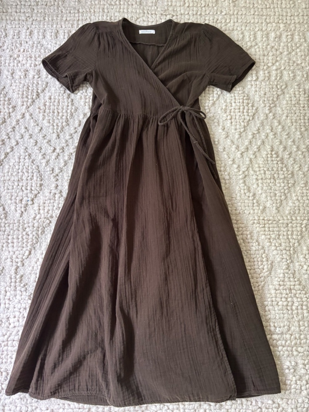 Brown Wrap Maxi Dress with Tie Waist